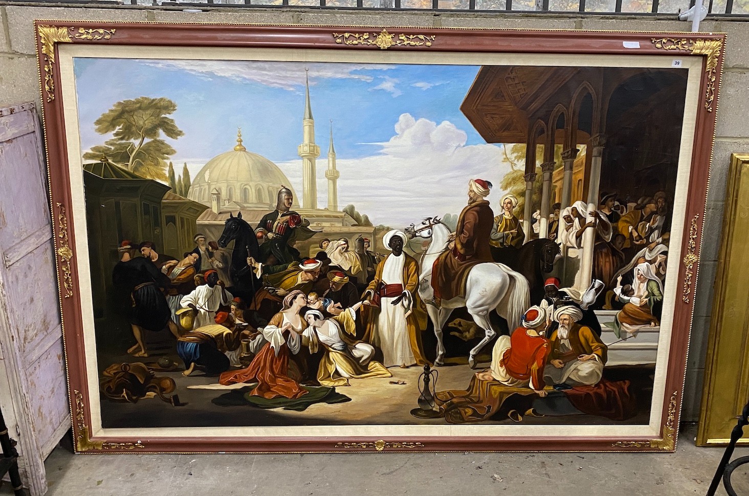 A large oil on canvas Constantinople slave market, canvas width 198cm, height 127cm